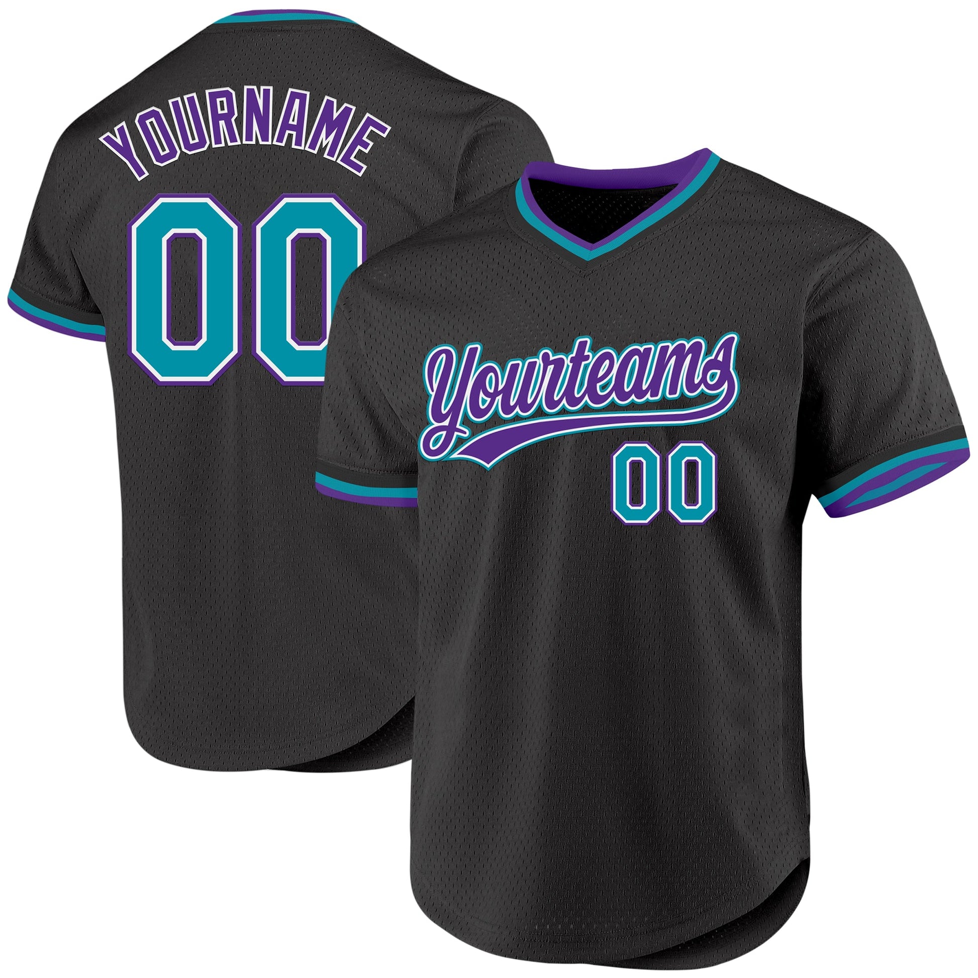 Custom Black Teal-Purple Authentic Throwback Baseball Jersey - Sky-Custom