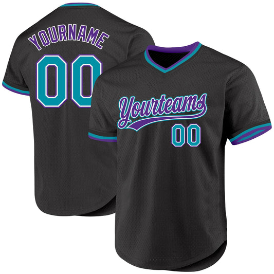 Custom Black Teal-Purple Authentic Throwback Baseball Jersey - Sky-Custom