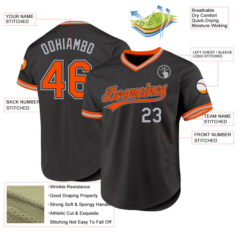 Custom Black Orange-Gray Authentic Throwback Baseball Jersey - Sky-Custom