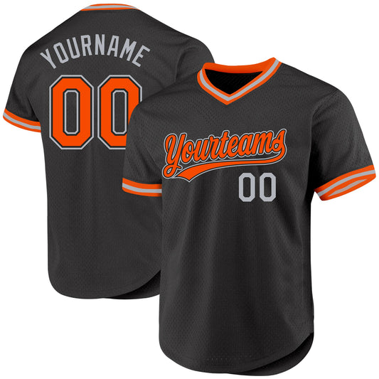 Custom Black Orange-Gray Authentic Throwback Baseball Jersey - Sky-Custom