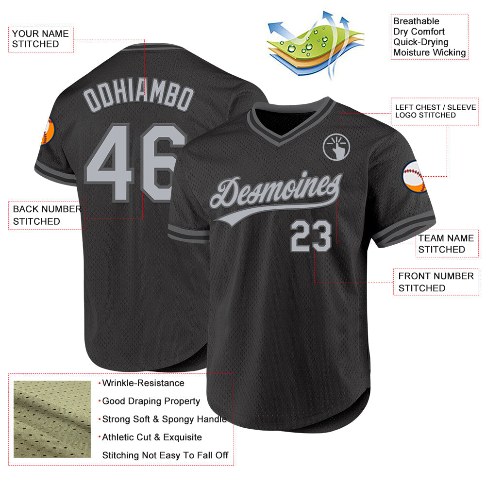 Custom Black Gray-Steel Gray Authentic Throwback Baseball Jersey - Sky-Custom