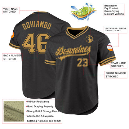 Custom Black Old Gold Authentic Throwback Baseball Jersey - Sky-Custom