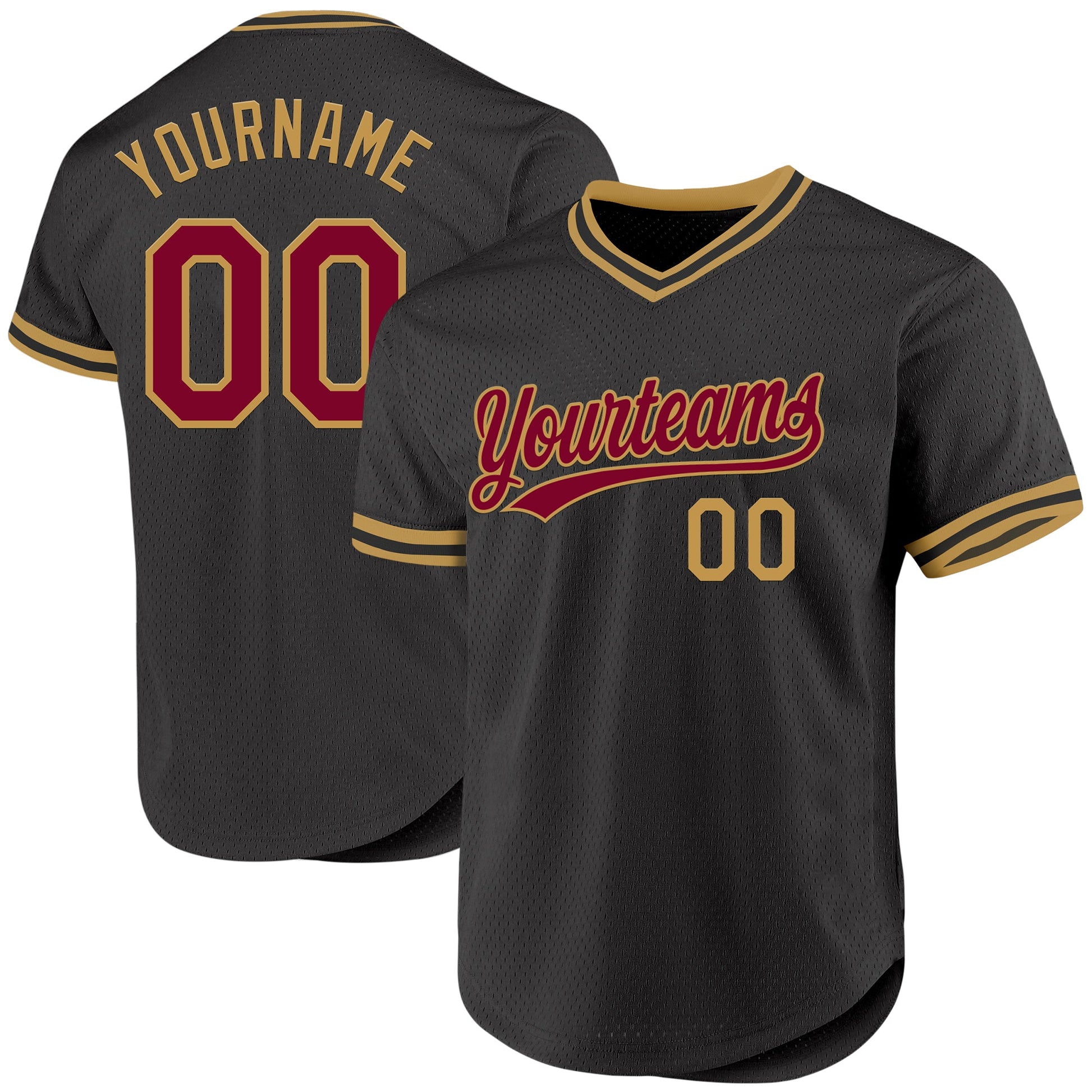 Custom Black Maroon-Old Gold Authentic Throwback Baseball Jersey - Sky-Custom