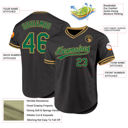 Custom Black Kelly Green-Old Gold Authentic Throwback Baseball Jersey - Sky-Custom