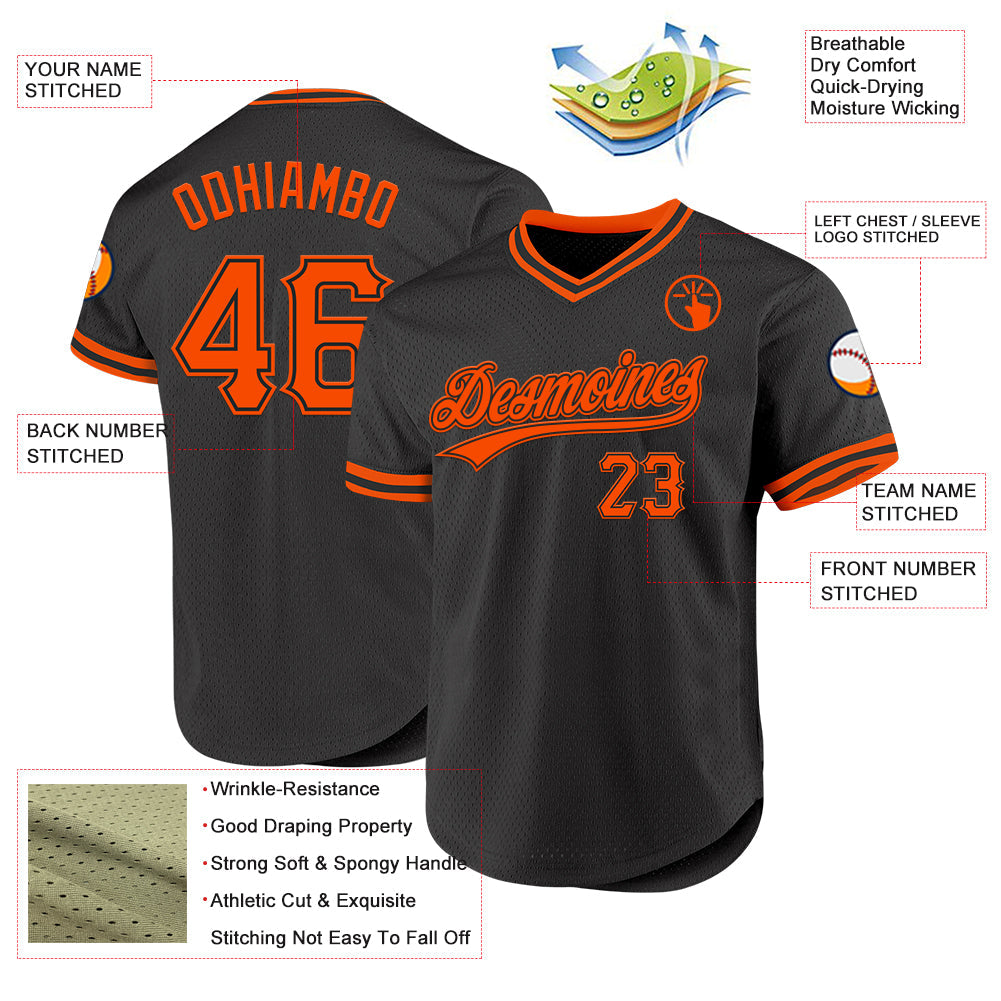 Custom Black Orange Authentic Throwback Baseball Jersey - Sky-Custom