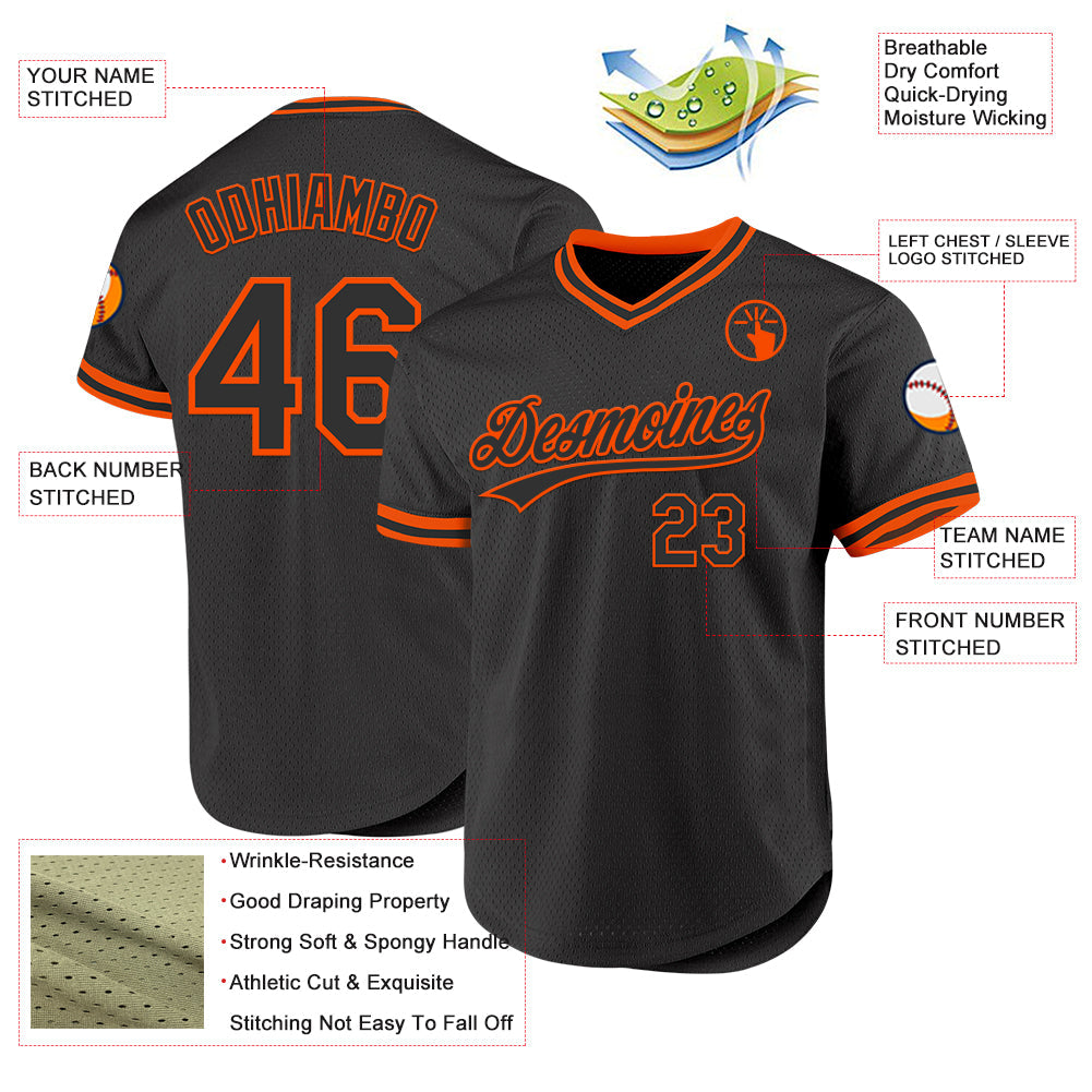 Custom Black Orange Authentic Throwback Baseball Jersey - Sky-Custom
