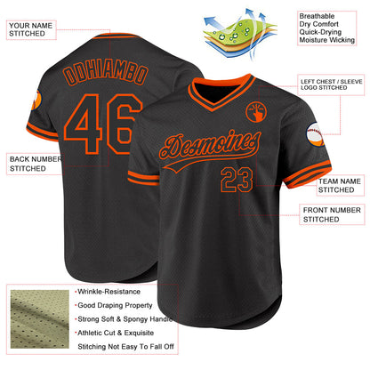 Custom Black Orange Authentic Throwback Baseball Jersey - Sky-Custom