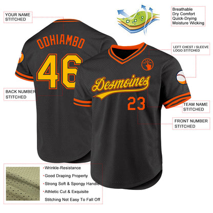 Custom Black Gold-Orange Authentic Throwback Baseball Jersey - Sky-Custom