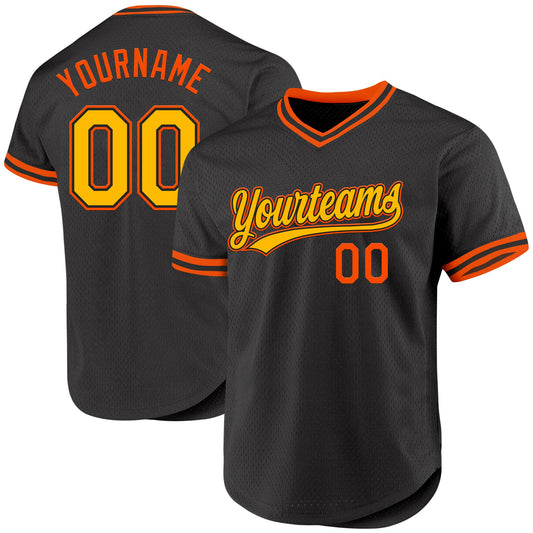 Custom Black Gold-Orange Authentic Throwback Baseball Jersey - Sky-Custom