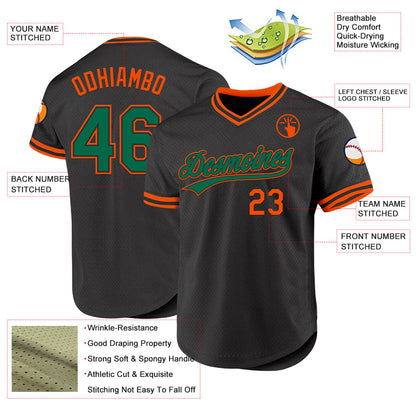 Custom Black Kelly Green-Orange Authentic Throwback Baseball Jersey - Sky-Custom