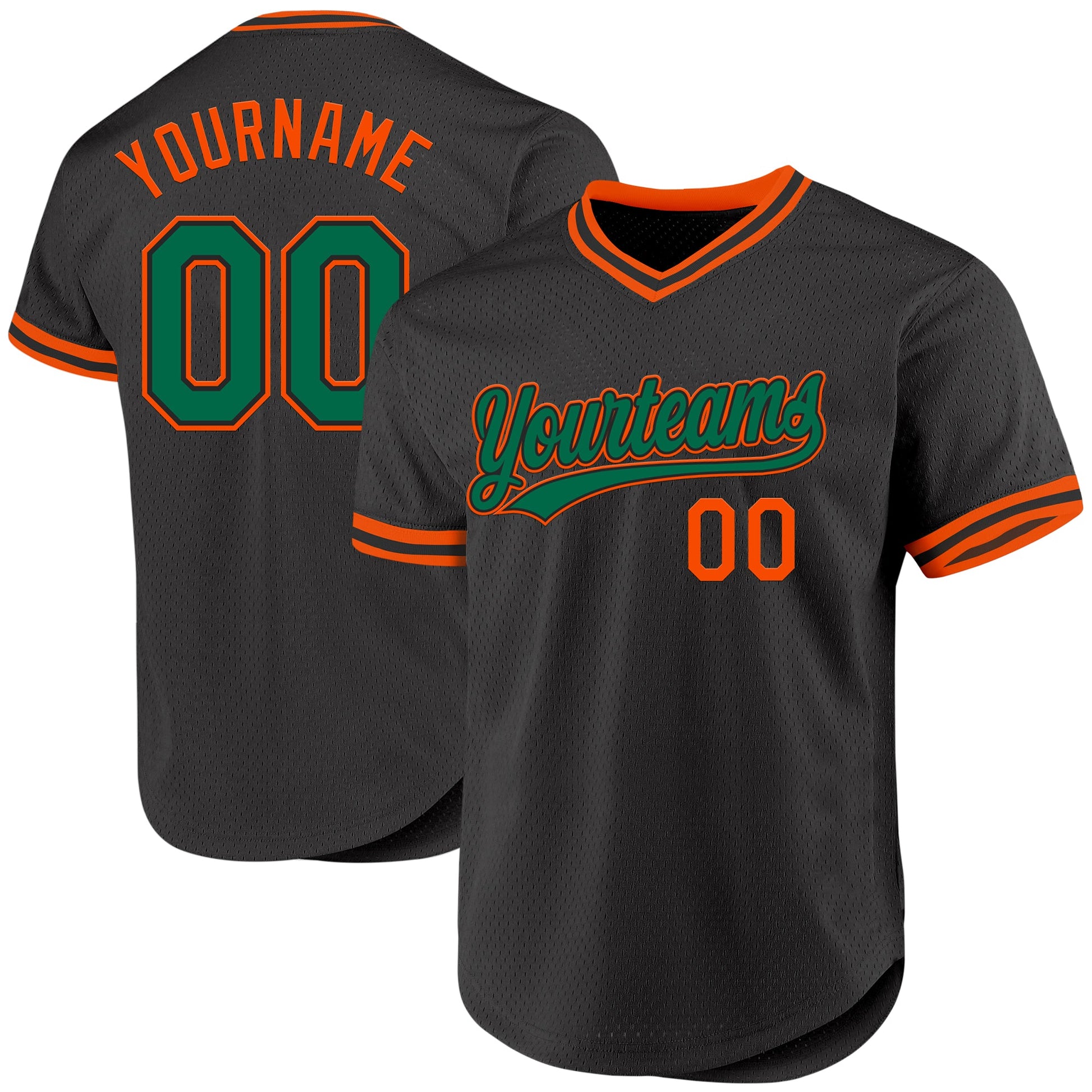 Custom Black Kelly Green-Orange Authentic Throwback Baseball Jersey - Sky-Custom