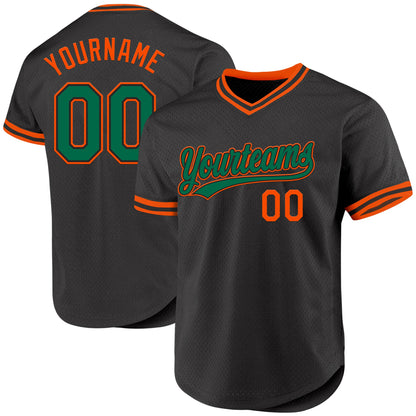 Custom Black Kelly Green-Orange Authentic Throwback Baseball Jersey - Sky-Custom