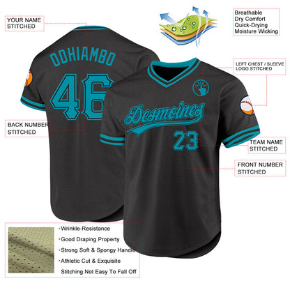 Custom Black Teal Authentic Throwback Baseball Jersey - Sky-Custom