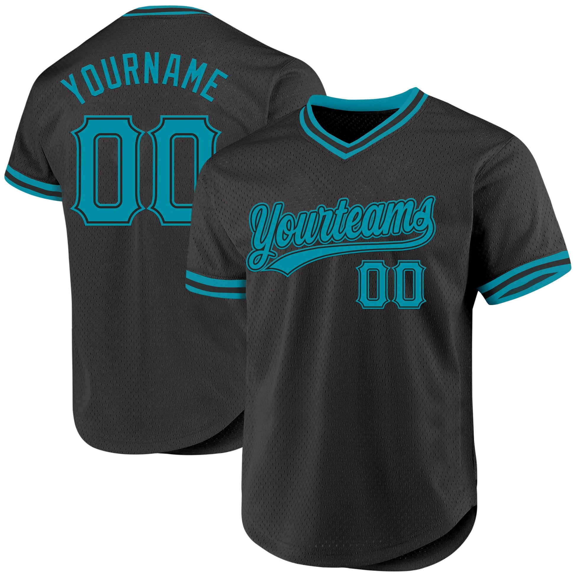 Custom Black Teal Authentic Throwback Baseball Jersey - Sky-Custom
