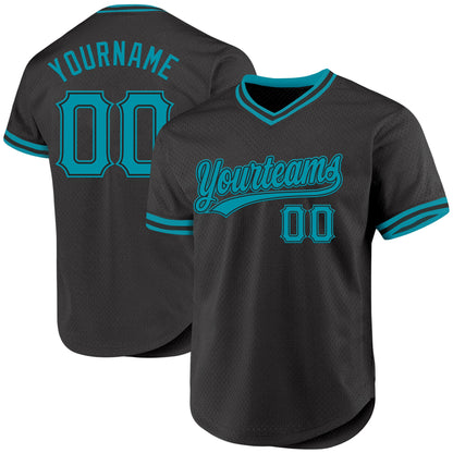 Custom Black Teal Authentic Throwback Baseball Jersey - Sky-Custom