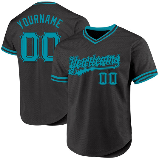 Custom Black Teal Authentic Throwback Baseball Jersey - Sky-Custom