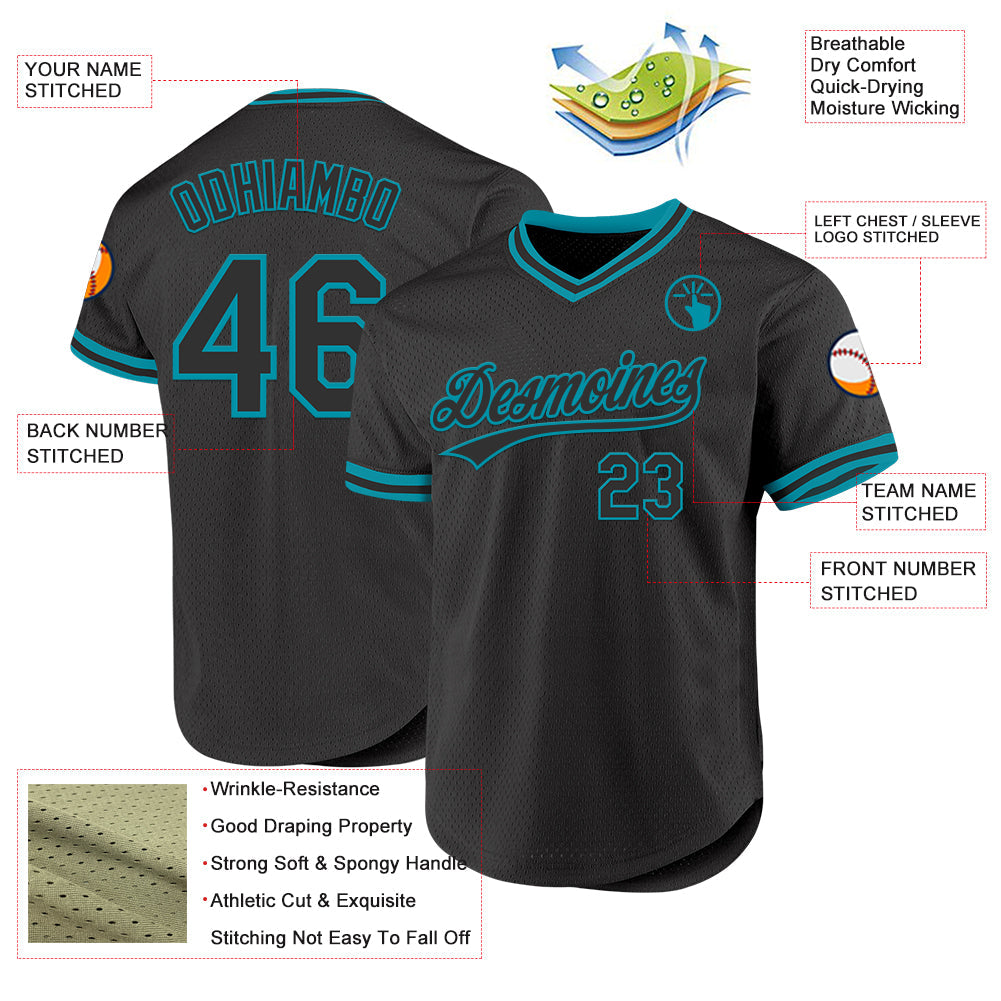 Custom Black Teal Authentic Throwback Baseball Jersey - Sky-Custom