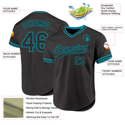 Custom Black Teal Authentic Throwback Baseball Jersey - Sky-Custom