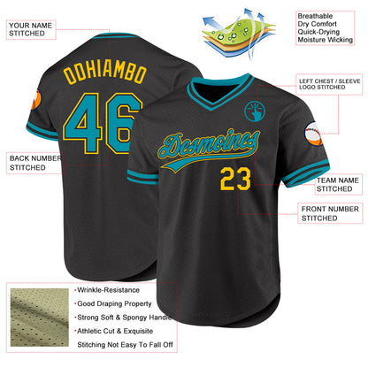 Custom Black Teal-Yellow Authentic Throwback Baseball Jersey - Sky-Custom