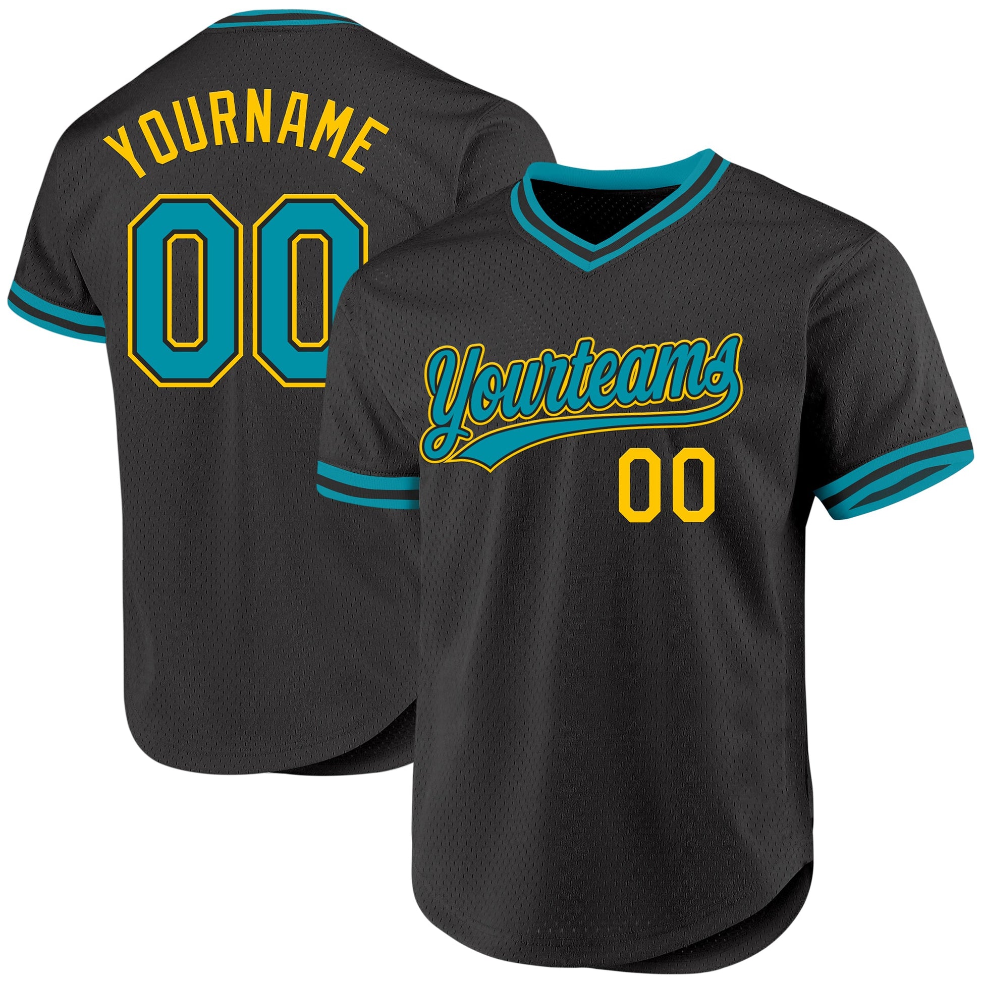 Custom Black Teal-Yellow Authentic Throwback Baseball Jersey - Sky-Custom