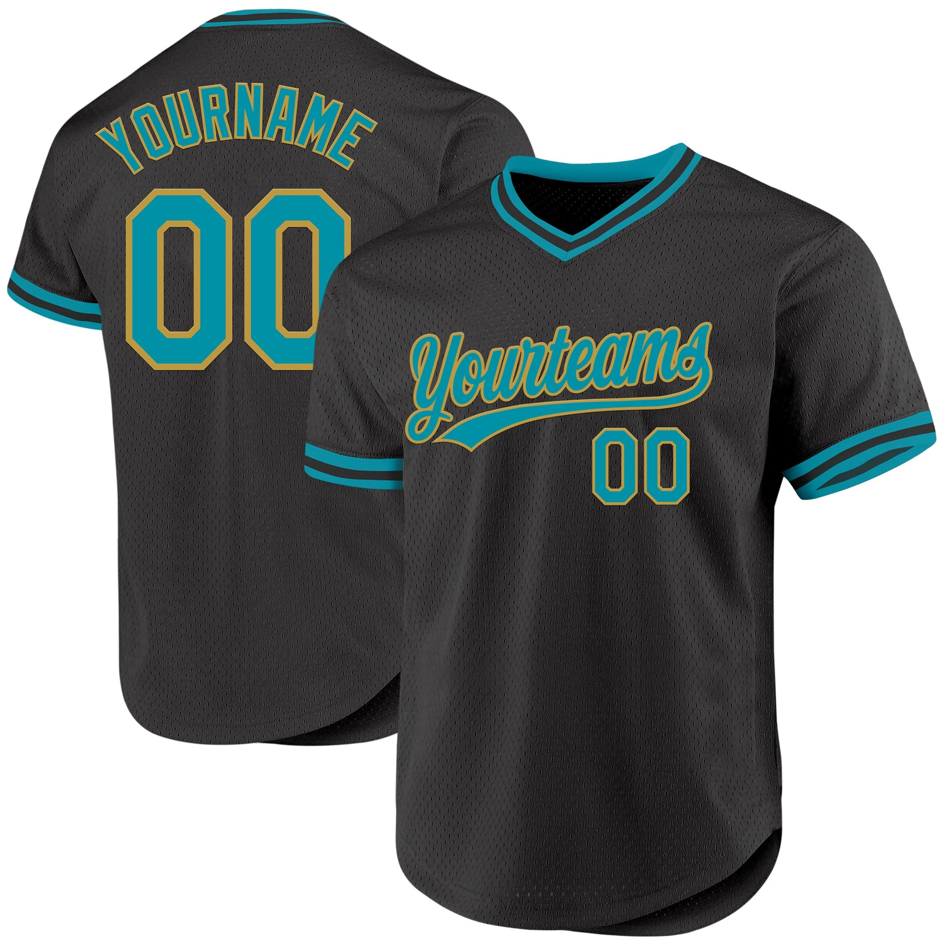 Custom Black Teal-Old Gold Authentic Throwback Baseball Jersey - Sky-Custom