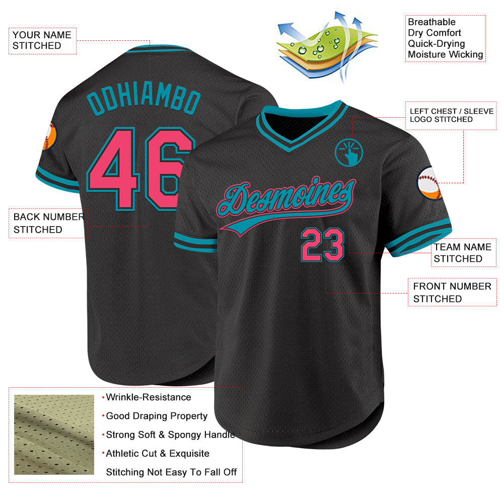 Custom Black Neon Pink-Teal Authentic Throwback Baseball Jersey - Sky-Custom