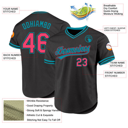 Custom Black Neon Pink-Teal Authentic Throwback Baseball Jersey - Sky-Custom