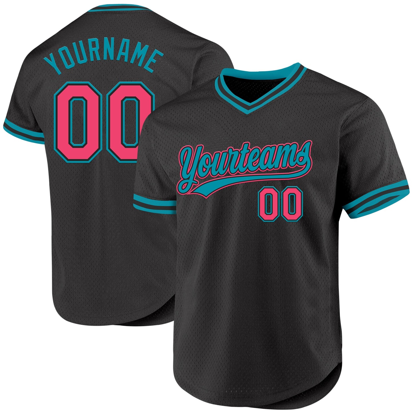 Custom Black Neon Pink-Teal Authentic Throwback Baseball Jersey - Sky-Custom