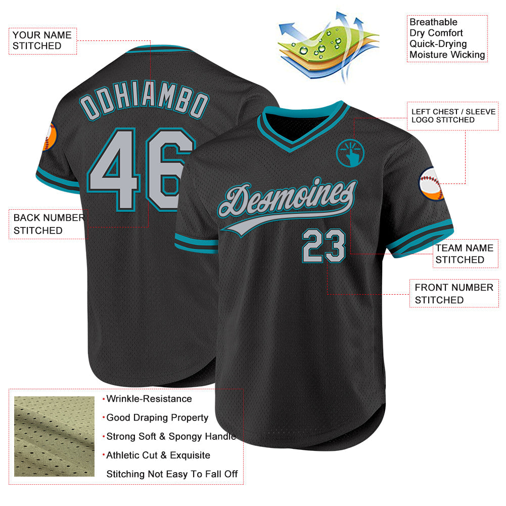 Custom Black Gray-Teal Authentic Throwback Baseball Jersey - Sky-Custom
