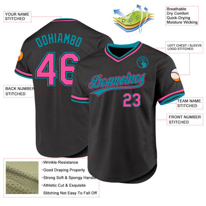 Custom Black Pink-Teal Authentic Throwback Baseball Jersey - Sky-Custom