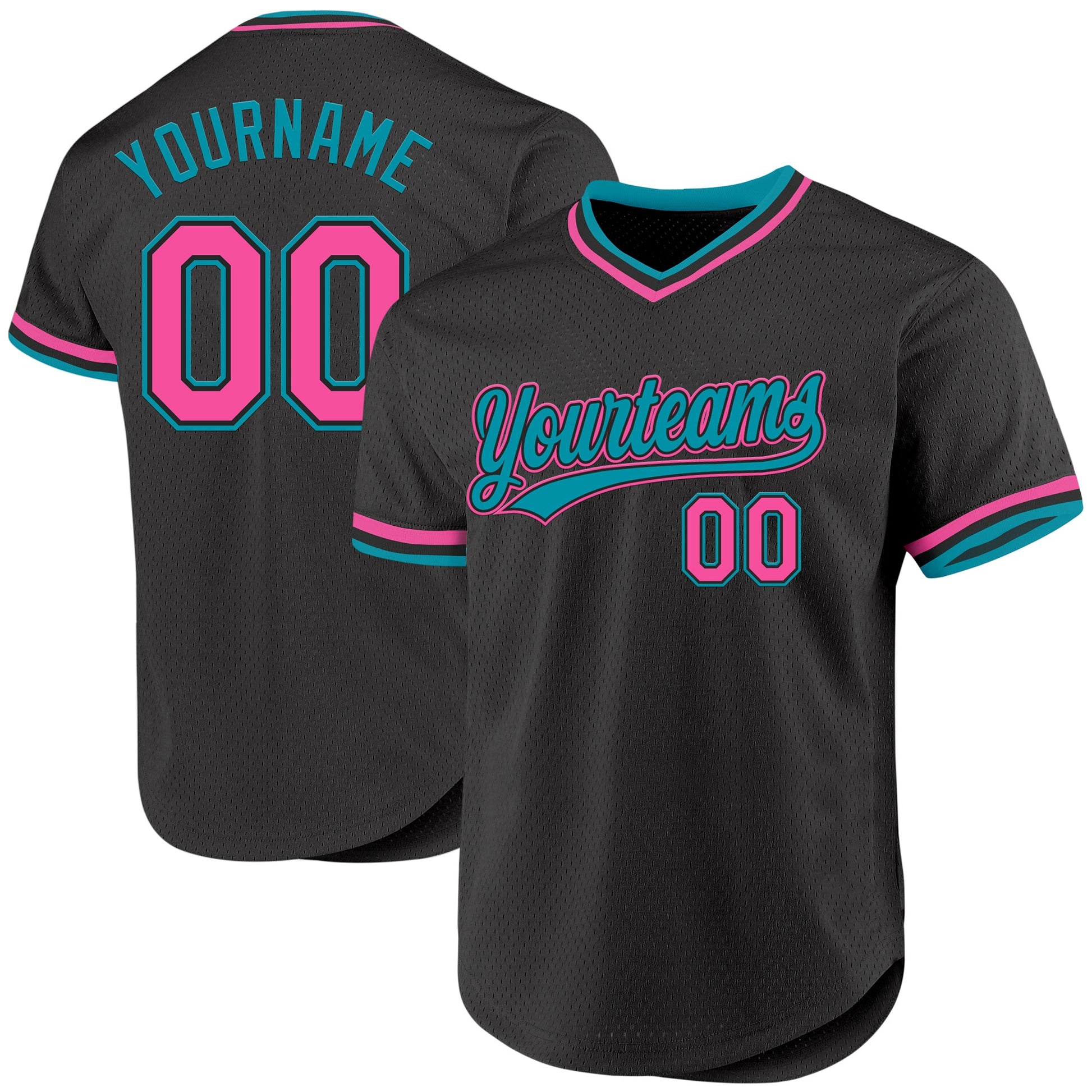 Custom Black Pink-Teal Authentic Throwback Baseball Jersey - Sky-Custom
