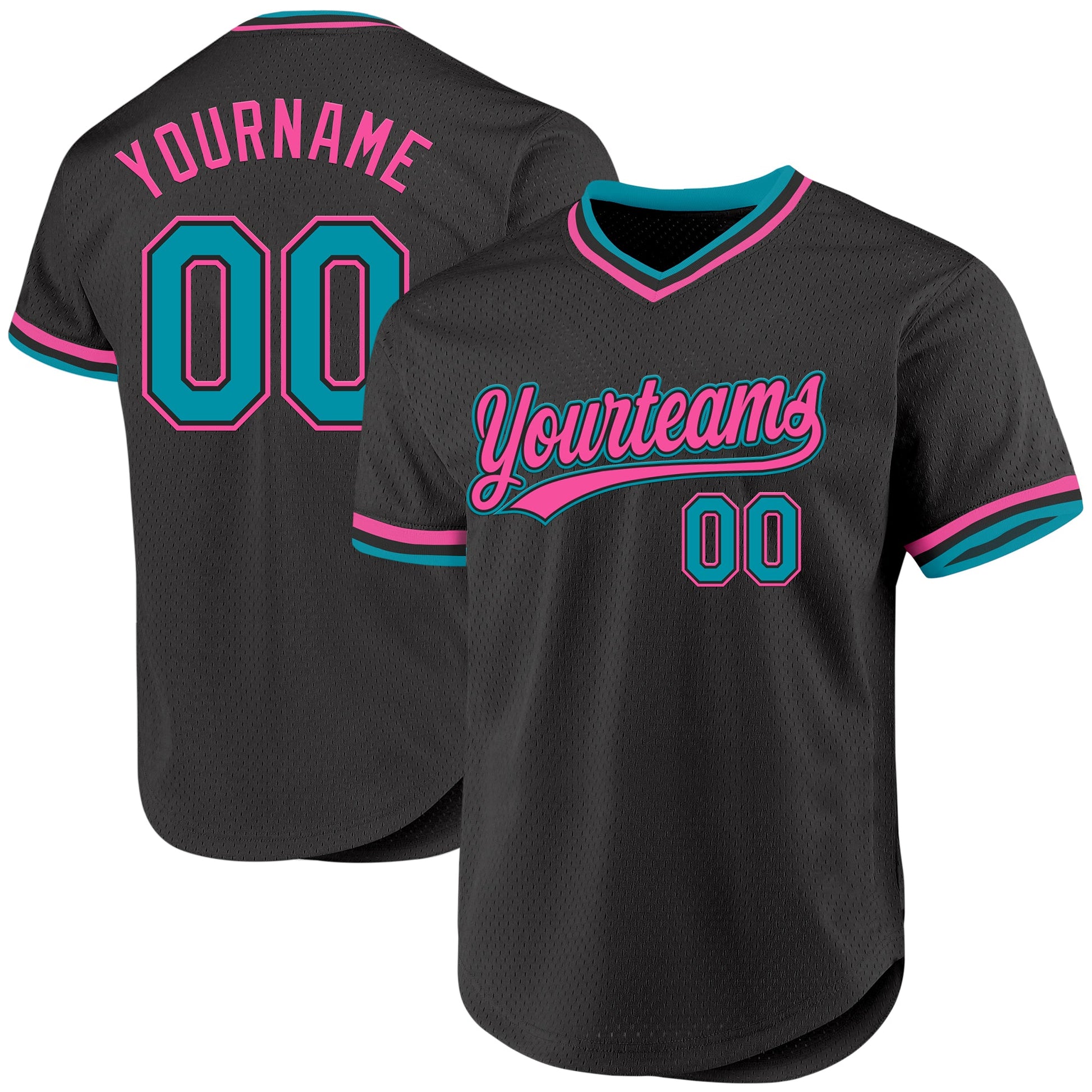 Custom Black Teal-Pink Authentic Throwback Baseball Jersey - Sky-Custom