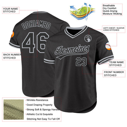 Custom Black Gray Authentic Throwback Baseball Jersey - Sky-Custom