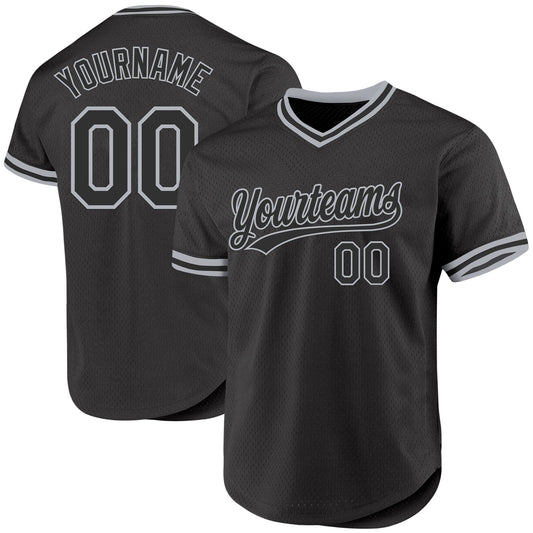Custom Black Gray Authentic Throwback Baseball Jersey - Sky-Custom
