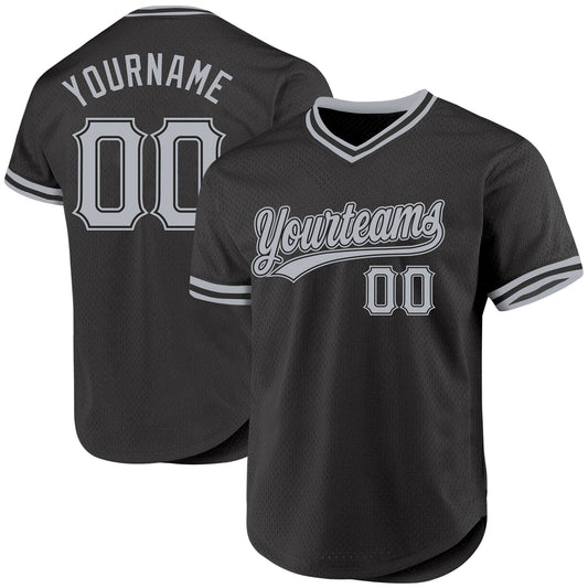 Custom Black Gray Authentic Throwback Baseball Jersey - Sky-Custom