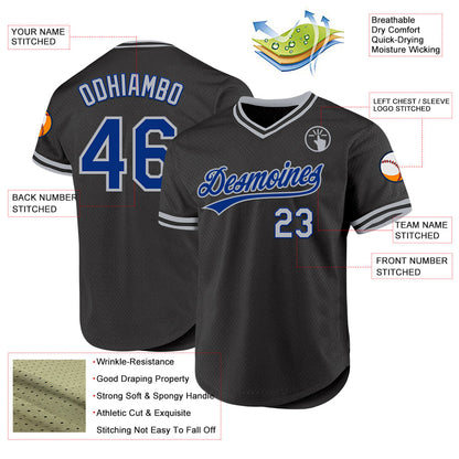 Custom Black Royal-Gray Authentic Throwback Baseball Jersey - Sky-Custom