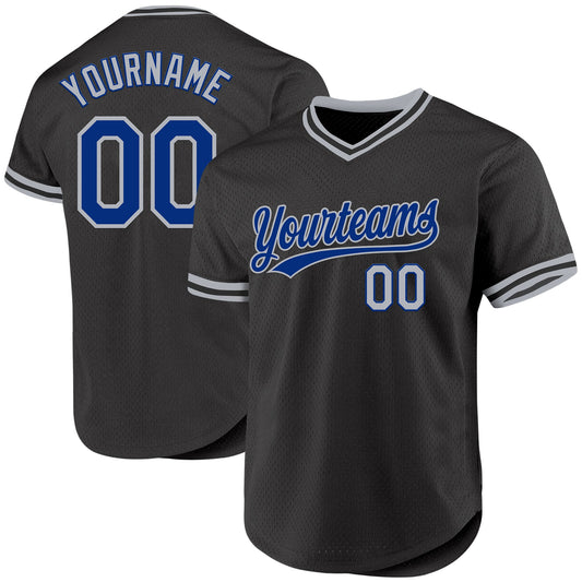 Custom Black Royal-Gray Authentic Throwback Baseball Jersey - Sky-Custom