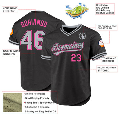 Custom Black Gray-Pink Authentic Throwback Baseball Jersey - Sky-Custom