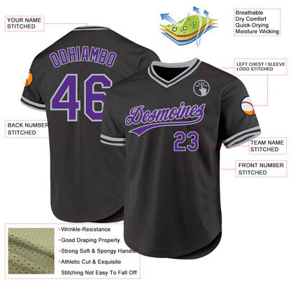 Custom Black Purple-Gray Authentic Throwback Baseball Jersey - Sky-Custom