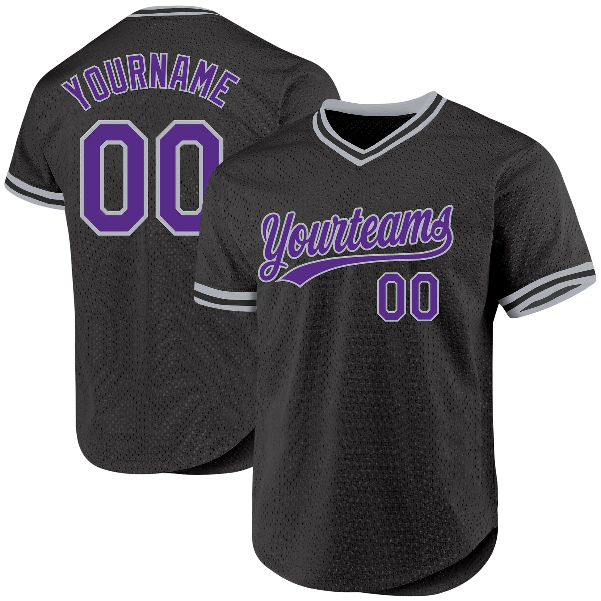 Custom Black Purple-Gray Authentic Throwback Baseball Jersey - Sky-Custom