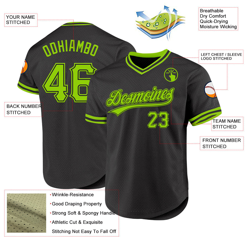 Custom Black Neon Green Authentic Throwback Baseball Jersey - Sky-Custom