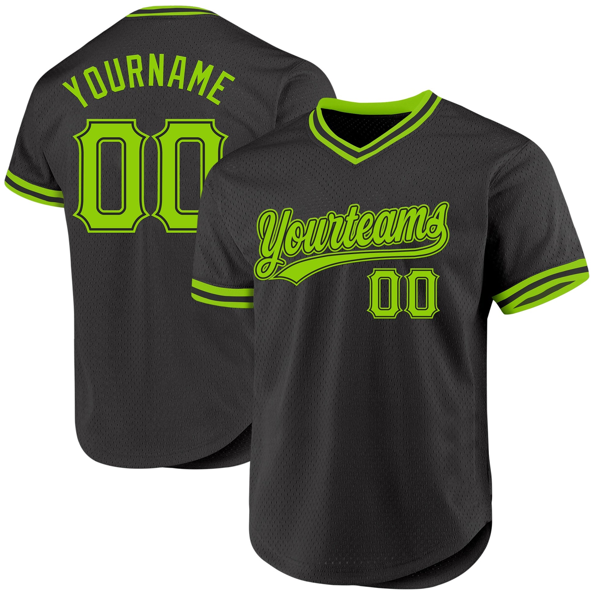 Custom Black Neon Green Authentic Throwback Baseball Jersey - Sky-Custom