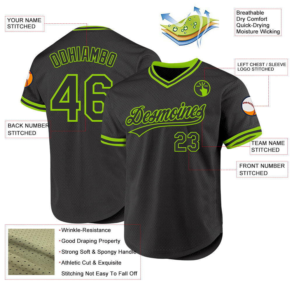 Custom Black Neon Green Authentic Throwback Baseball Jersey - Sky-Custom