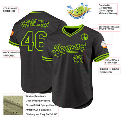 Custom Black Neon Green Authentic Throwback Baseball Jersey - Sky-Custom