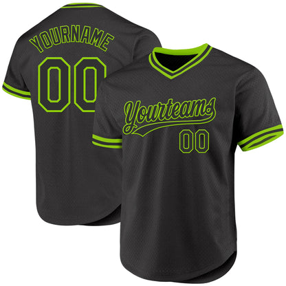 Custom Black Neon Green Authentic Throwback Baseball Jersey - Sky-Custom