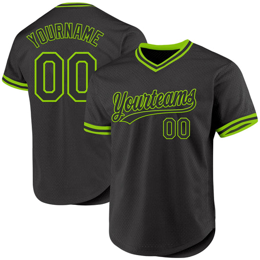Custom Black Neon Green Authentic Throwback Baseball Jersey - Sky-Custom