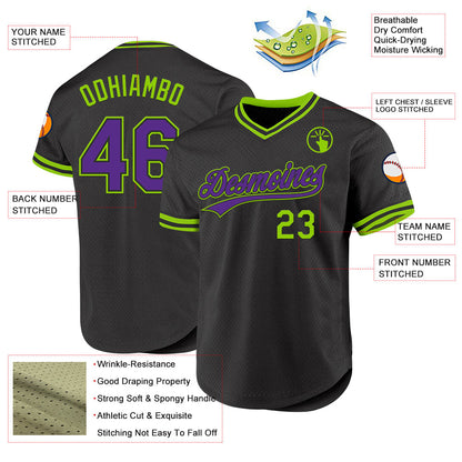 Custom Black Purple-Neon Green Authentic Throwback Baseball Jersey - Sky-Custom