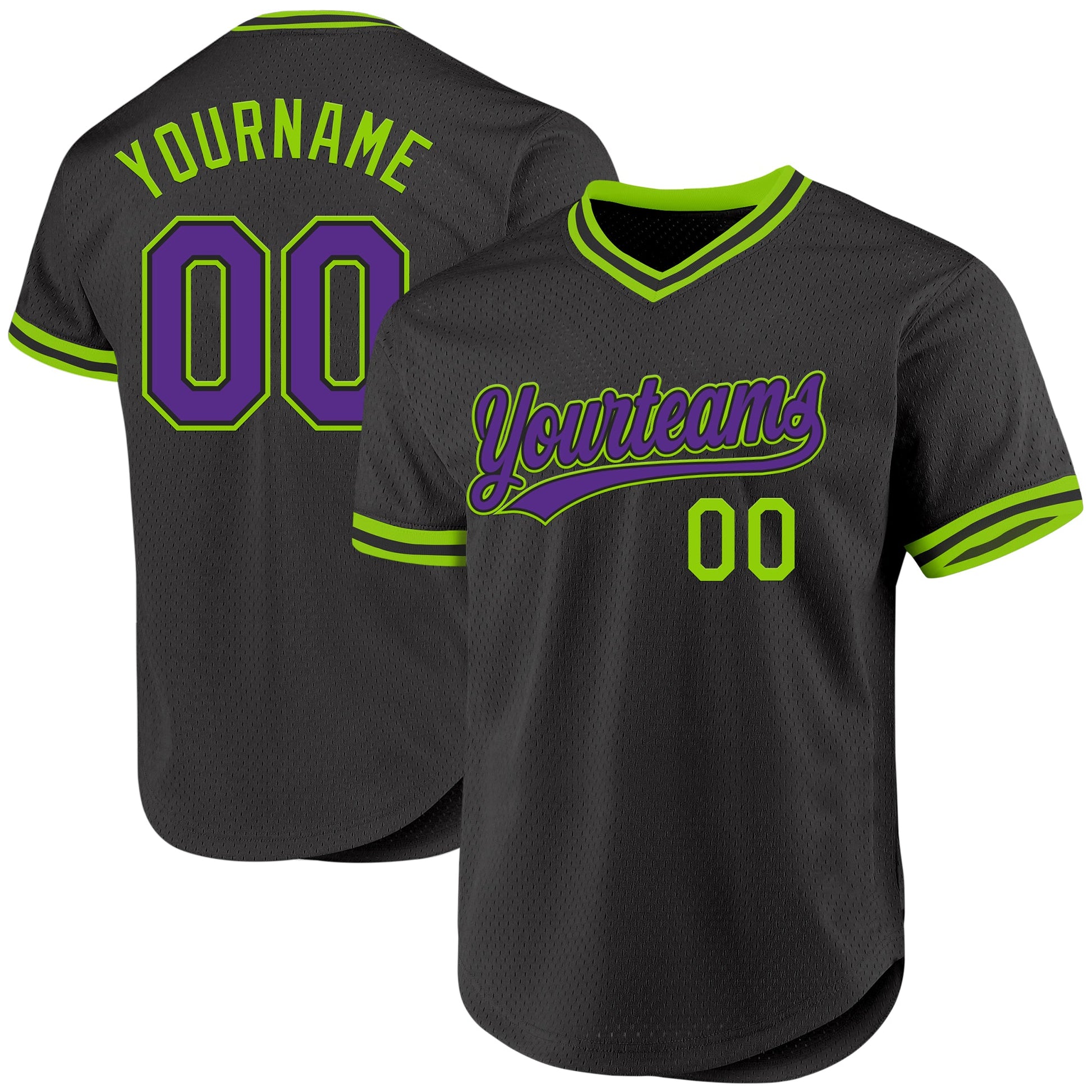 Custom Black Purple-Neon Green Authentic Throwback Baseball Jersey - Sky-Custom
