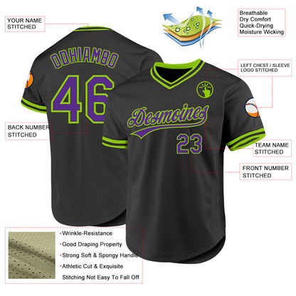 Custom Black Purple-Neon Green Authentic Throwback Baseball Jersey - Sky-Custom