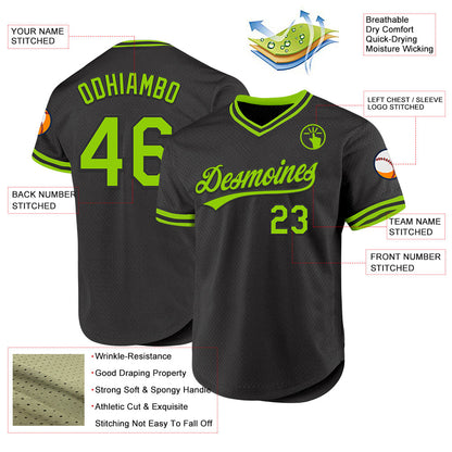 Custom Black Neon Green Authentic Throwback Baseball Jersey - Sky-Custom